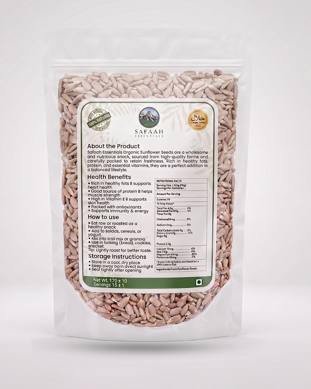 Safaah Essentials Premium Organic Sunflower Seeds (Tukhm-e-Suraj Mukhi) | 100% Natural & Halal | 170g