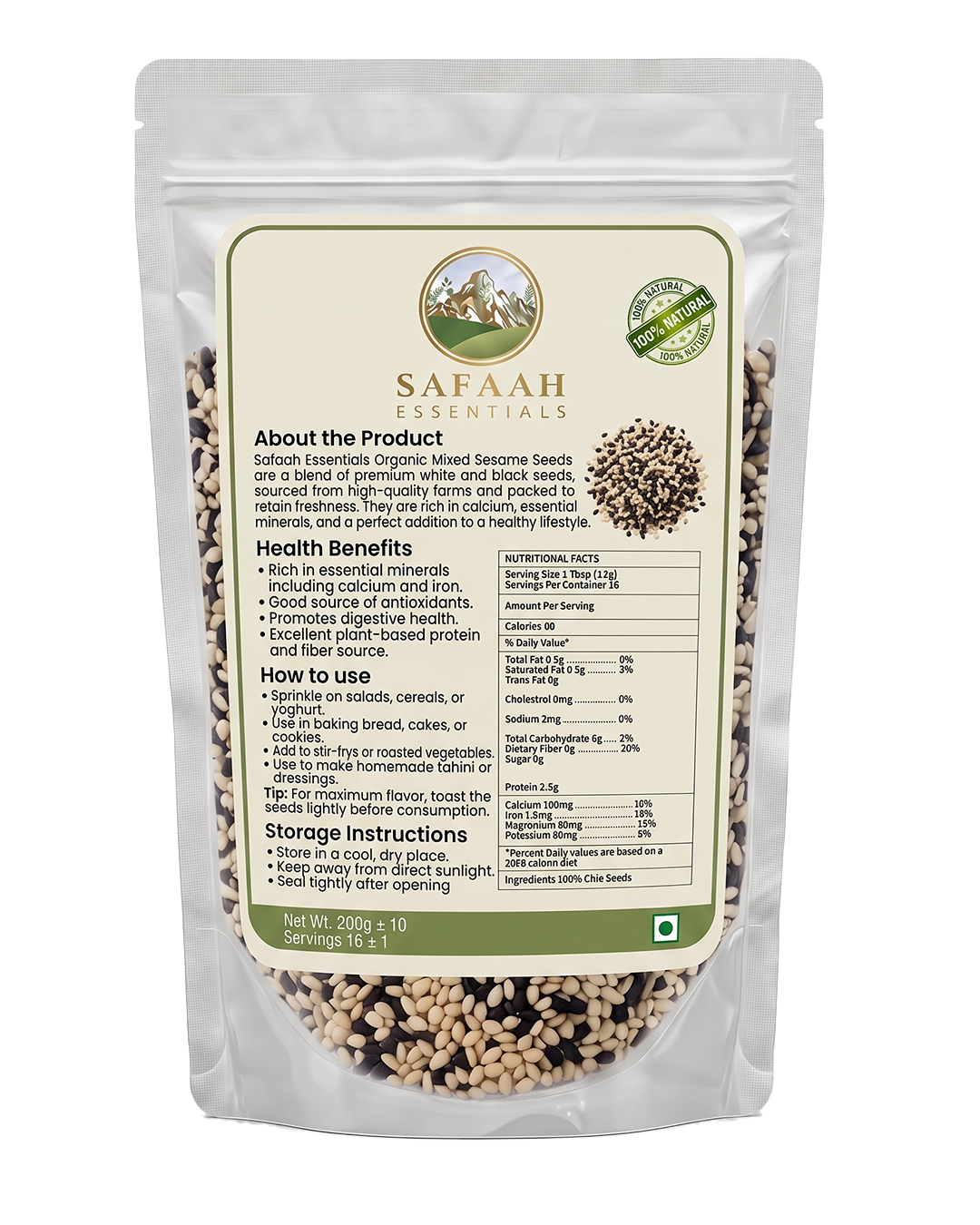 Safaah Essentials Premium Organic Sesame Seeds | 100% Natural & Halal | 170g