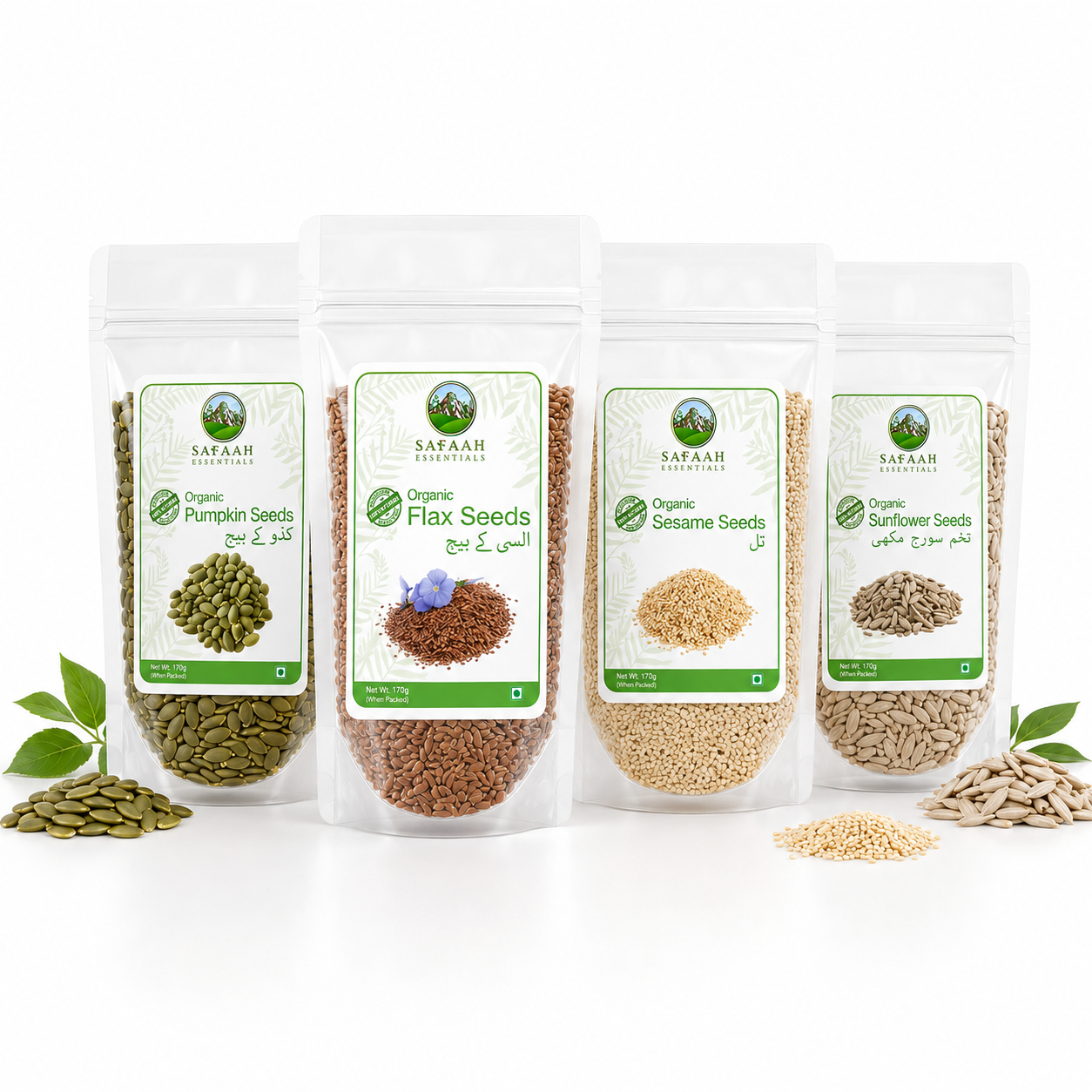 Safaah Essentials Premium Organic 4-in-1 Seeds Bundle (Kadu, Alsi, Til, Suraj Mukhi) | 100% Natural & Halal Superfood Combo | 4 x 170g